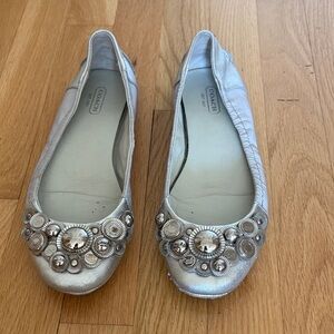 Coach Metallic Silver Flats with Embellishments